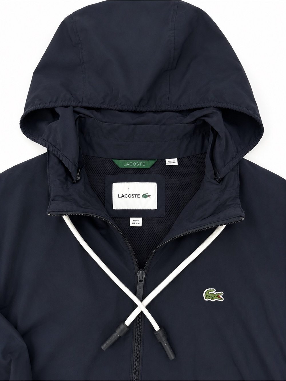 Lacoste Black Lined Full Zip Lightweight Jacket Detachable Hood Men’s Medium - Picture 9 of 11